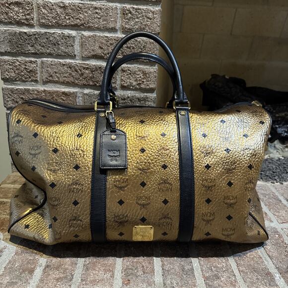 MCM Unisex Weekend Metallic Coated Canvas Bag, Large, Gold/Black - Picture 1 of 16